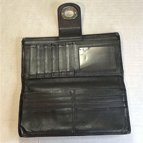 COACH BLACK LEATHER VINTAGE TURN LOCK CLOSURE STITCHED WALLET - Picture 8 of 16